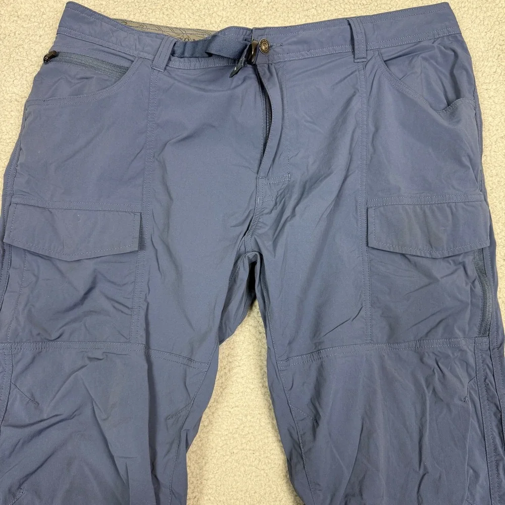 Prana Zion Mens Cargo Hiking Pants Blue Grey Stretch Nylon Belted Outdoor 38x32